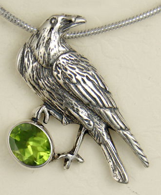 Sterling Silver Raven Pendant With Peridot